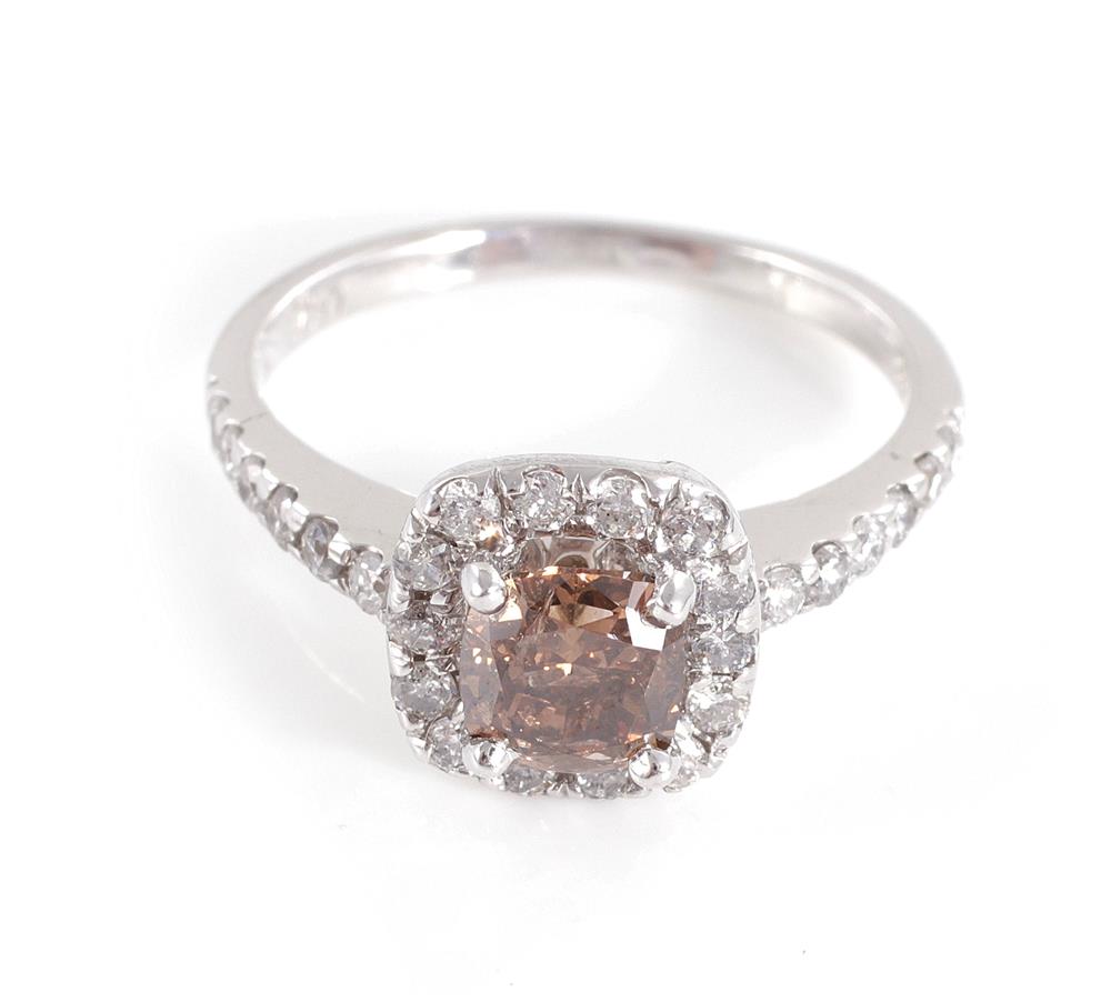 Appraisal: Fancy color diamond ring approx ct cushion-cut fancy dark brown