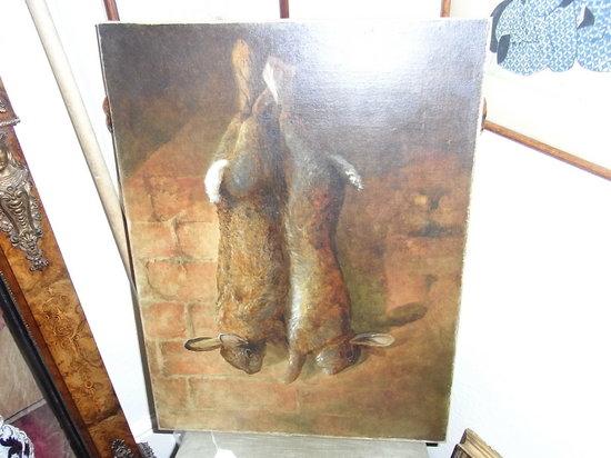 Appraisal: TH TH CENTURY SCHOOLA still life of hung rabbits against