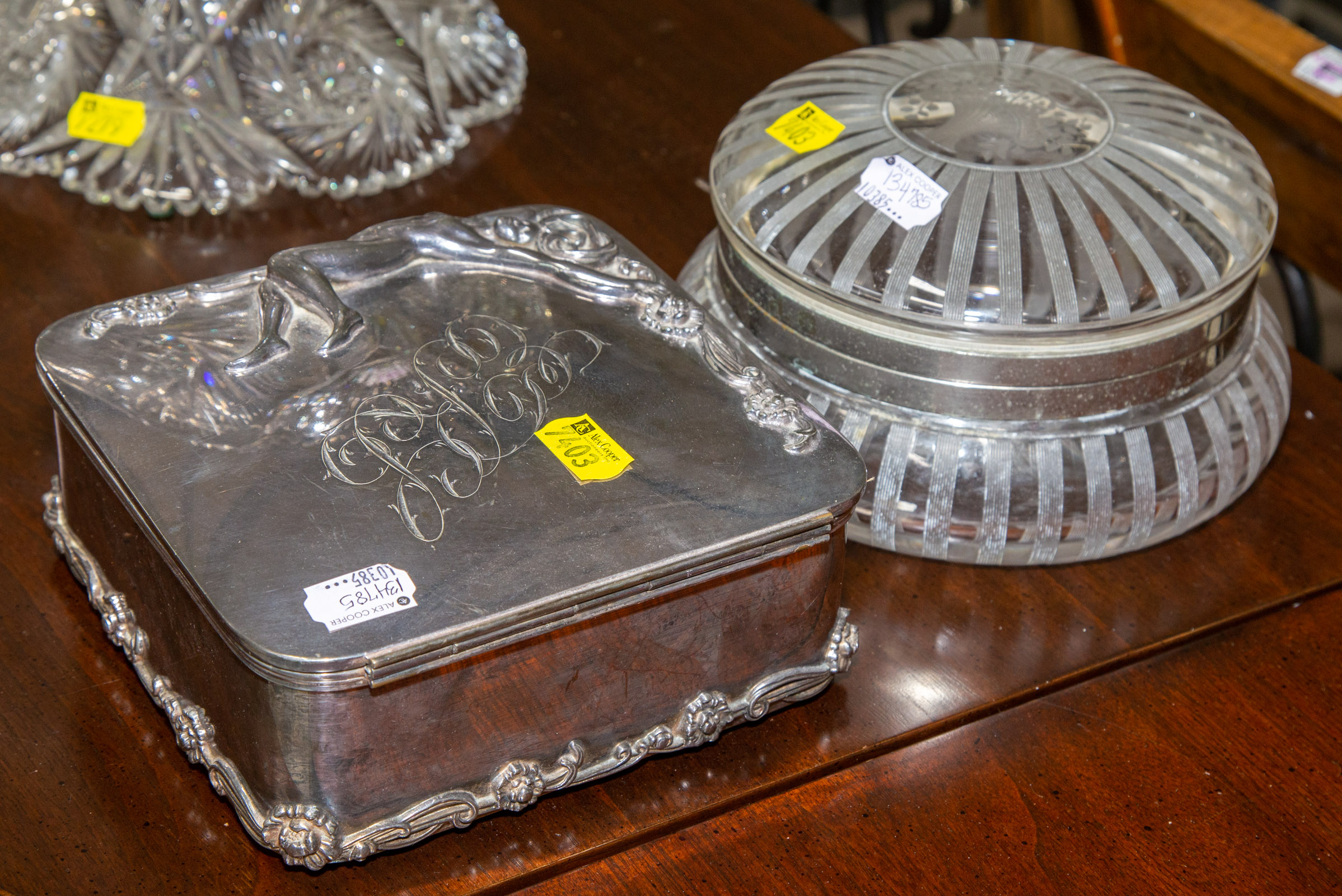 Appraisal: TWO DRESSER BOXES Including a Meriden Art Nouveau jewel box