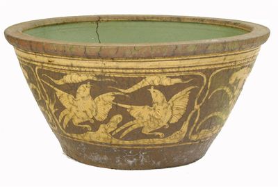 Appraisal: A Chinese stoneware bath the exterior decorated with birds flowers