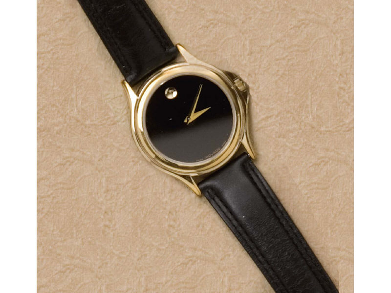 Appraisal: MOVADO WATCH Gold over silver Museum style with black leather