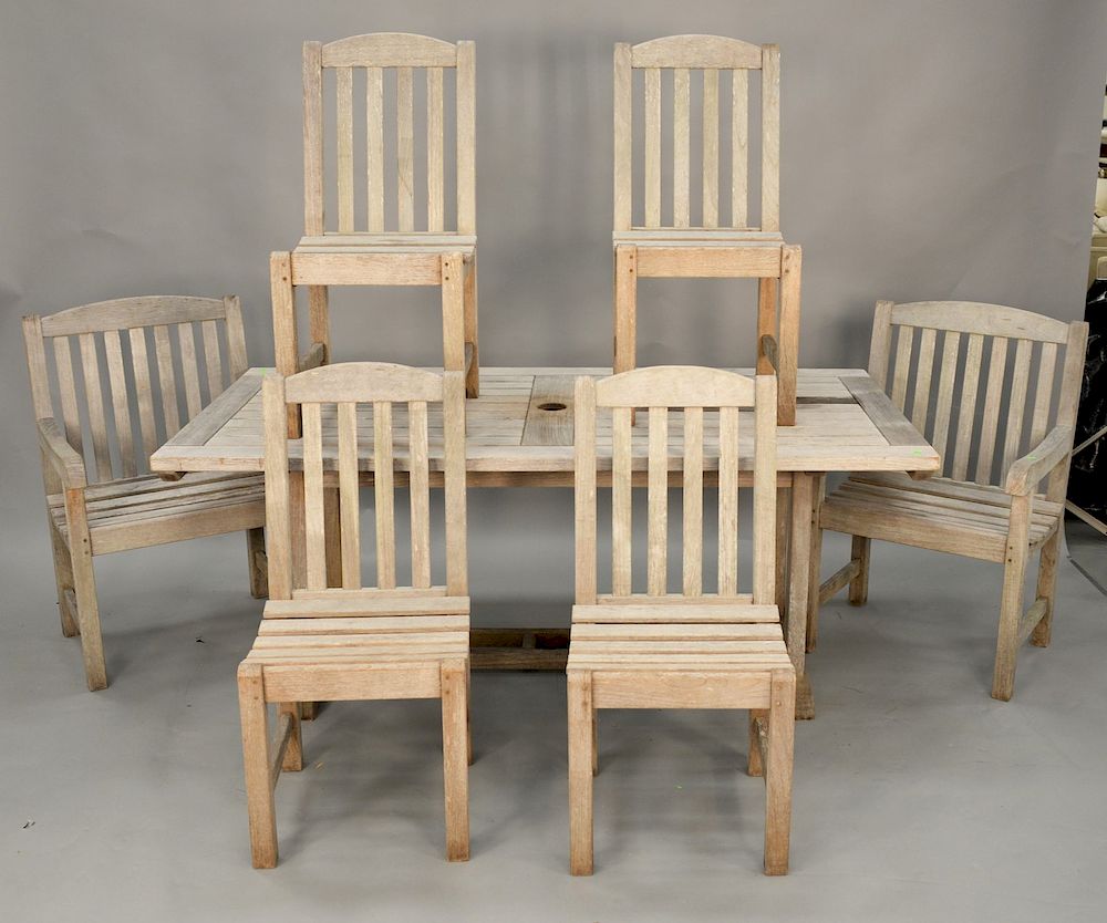 Appraisal: Eight piece outdoor teak set to include Smith and Hawken