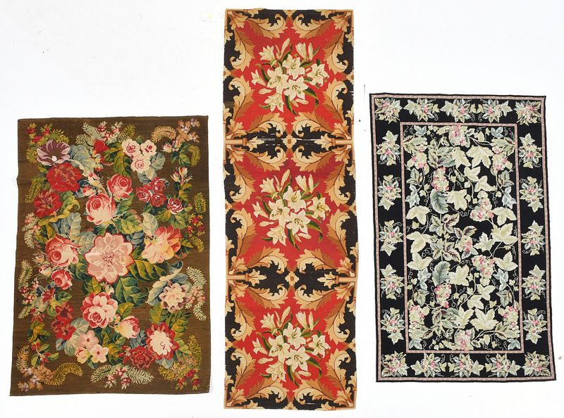 Appraisal: Three Needlework Panels Carpets th century each with floral designs