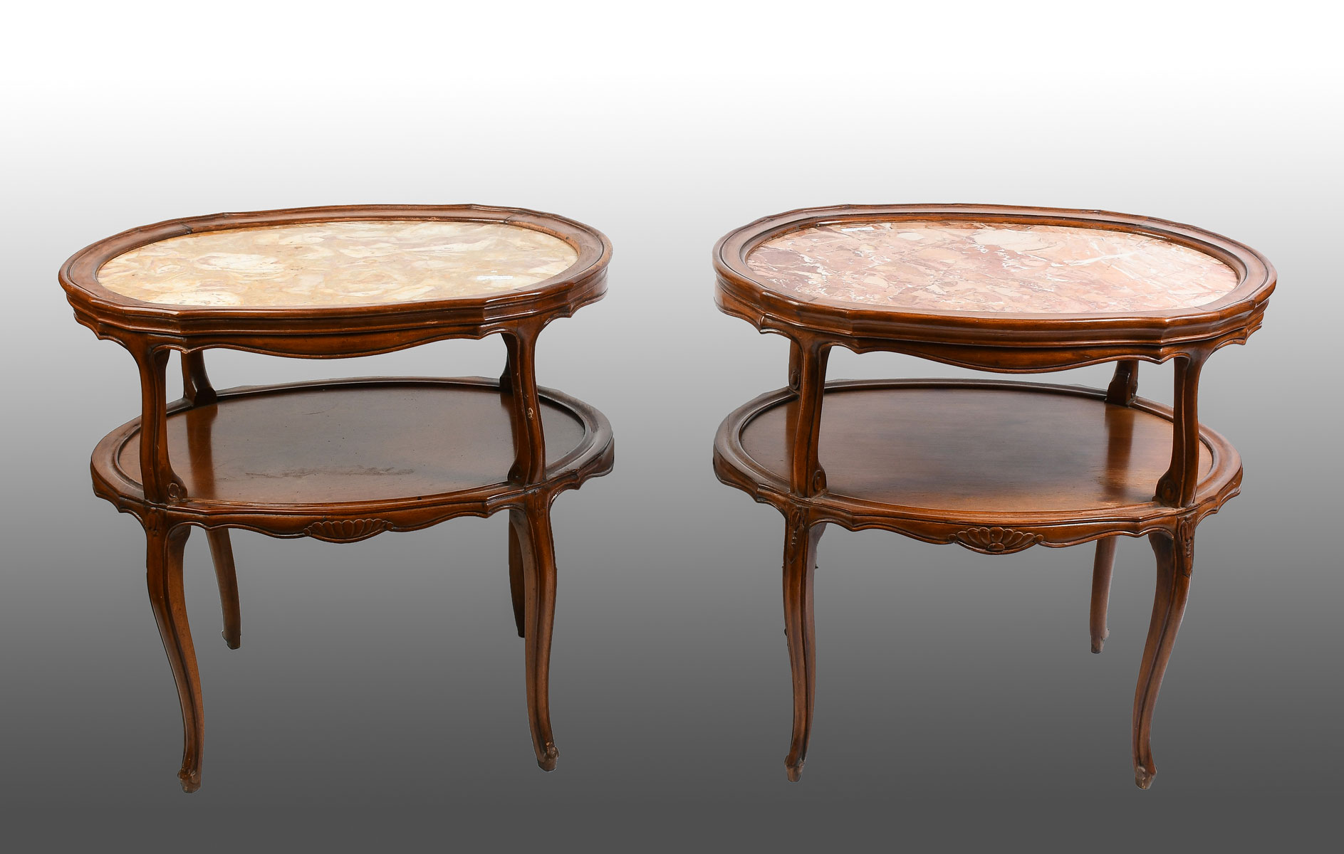 Appraisal: PAIR OF FRENCH -TIER MARBLE TOP LAMP TABLES Pair of