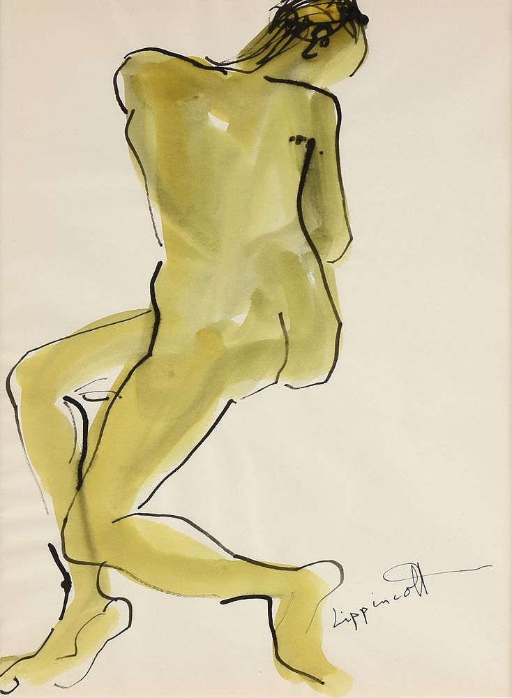 Appraisal: JANET LIPPINCOTT American - A PAINTING Twisted Yellow Nude JANET