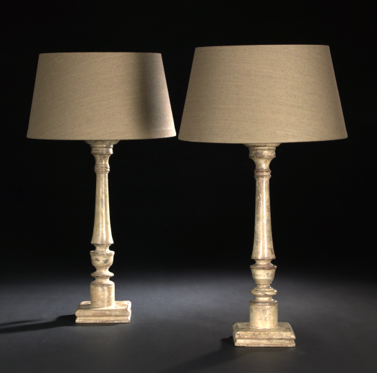 Appraisal: Pair of Italian Provincial Turned Antique Gray-Painted and Distressed Wooden