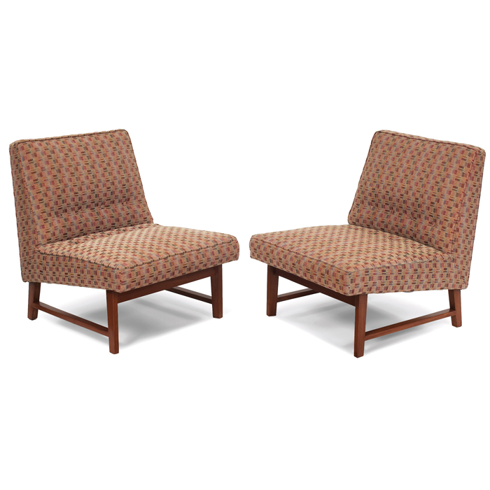 Appraisal: Edward Wormley Slipper chairs pair by Dunbar s mahogany frames