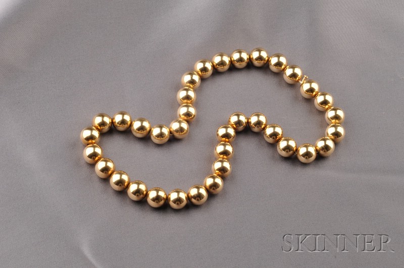 Appraisal: kt Gold Bead Necklace composed of thirty-six beads each measuring