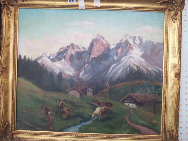 Appraisal: A group of three th century landscapes including two Alpine