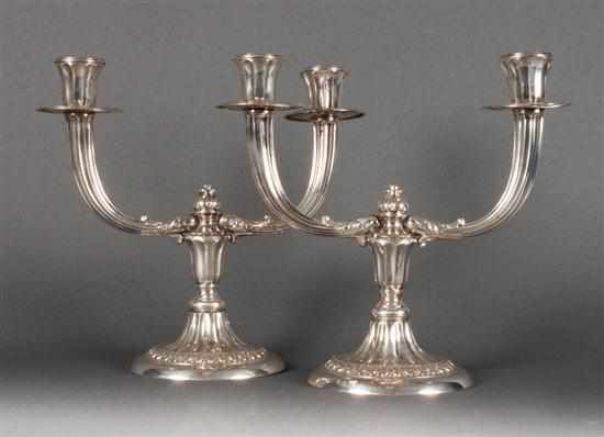 Appraisal: Pair of Continental weighted silver two-light candelabra th century in