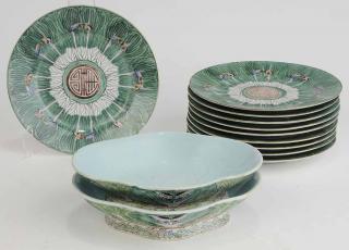 Appraisal: Chinese Porcelain Cabbage Leaf Pattern Dinner Plates and Dishes th