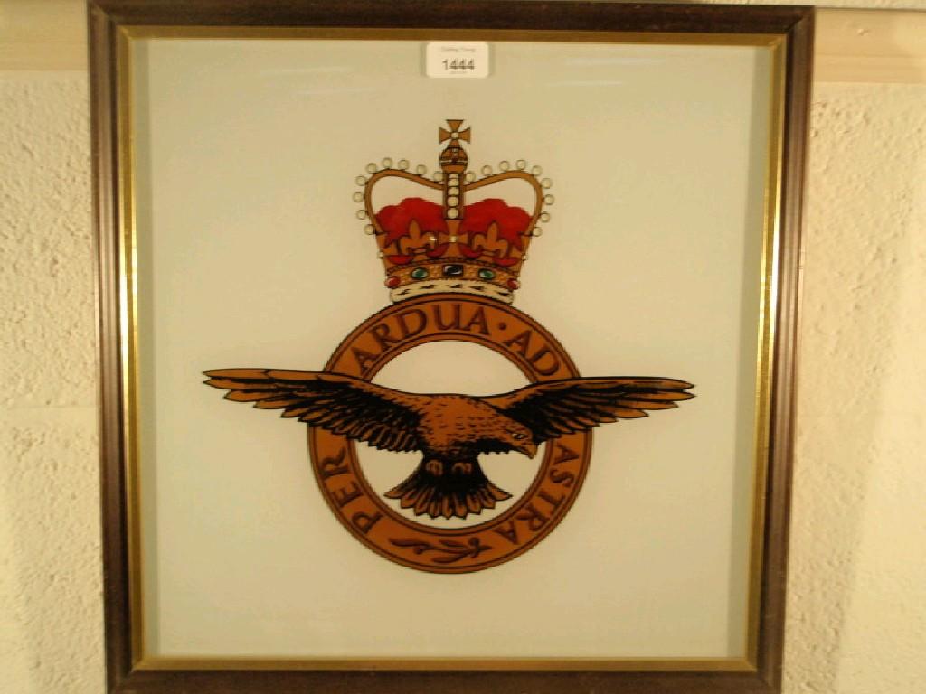 Appraisal: Royal Air Force Coat of Arms print on opaque glass