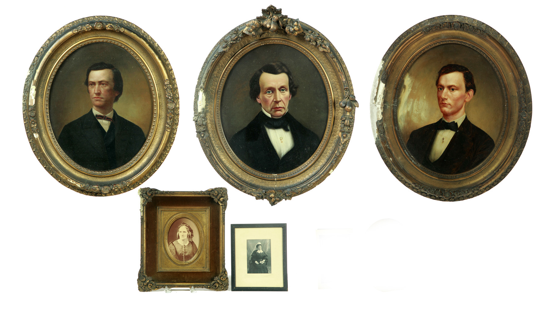 Appraisal: FIVE FAMILY PORTRAITS American late th century Three oil portraits