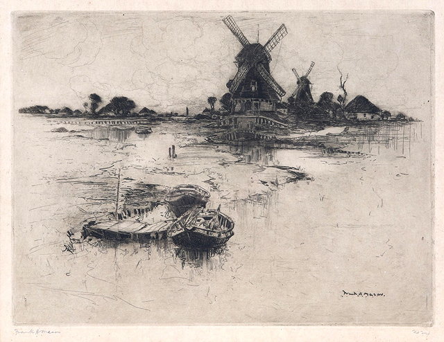 Appraisal: FRANK HENRY MASON - Dutch scene with windmills etching pencil