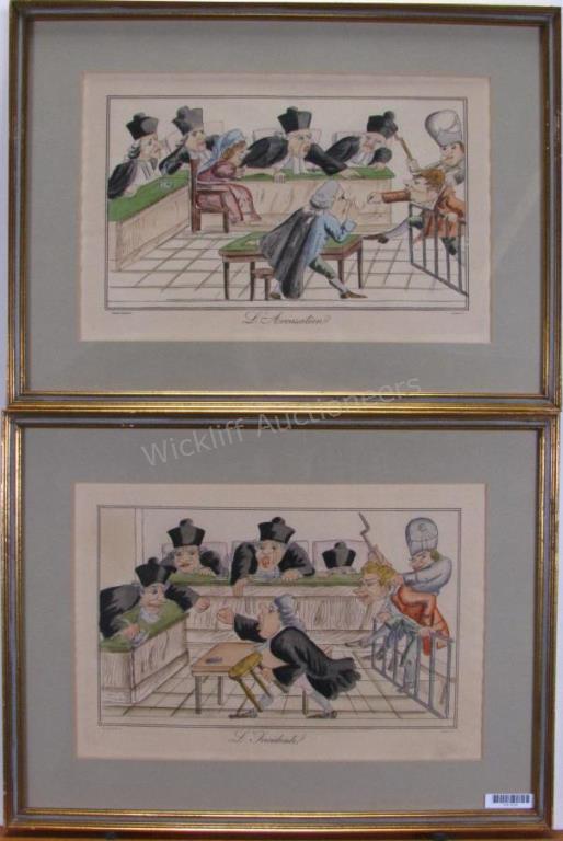 Appraisal: A pair of satirical French courtroom color engravings one entitled