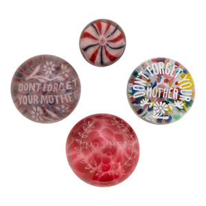 Appraisal: Three American Frit Mother Motto Glass Paperweights and a Two-Color