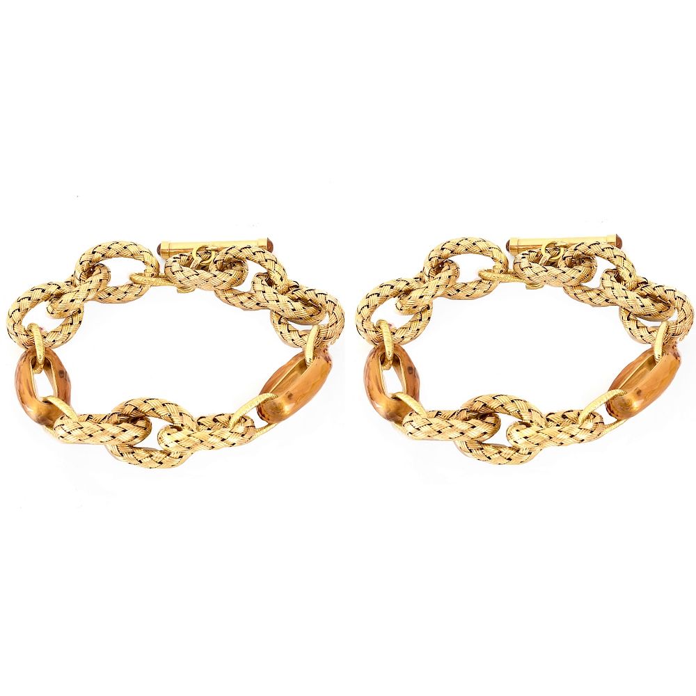 Appraisal: Two Italian Citrine and K Gold Bracelets Two Italian Karat