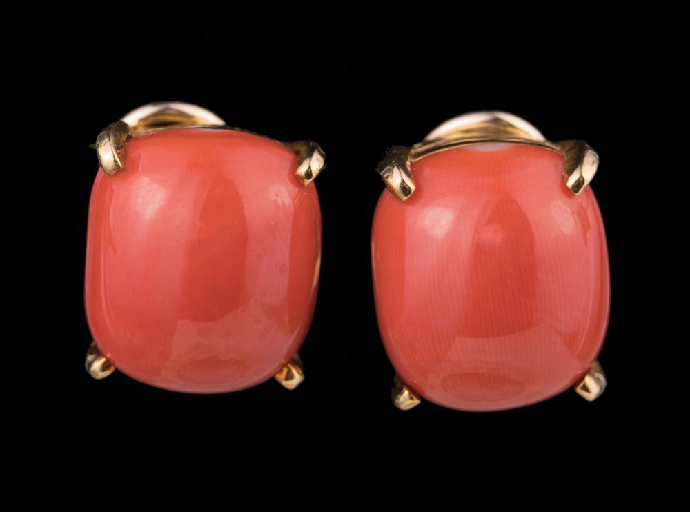 Appraisal: Mish New York kt Yellow Gold and Coral Earclips signed