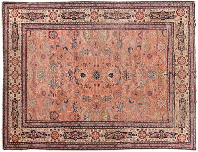 Appraisal: Oushak rug repeating designs on pale peach field border with