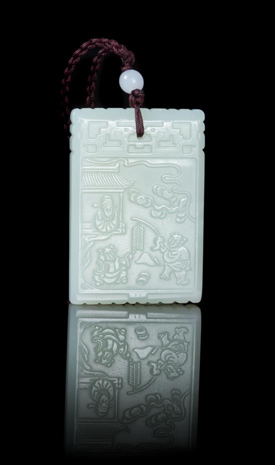 Appraisal: Sale Lot A Carved Pale Celadon Jade Plaque of rectangular