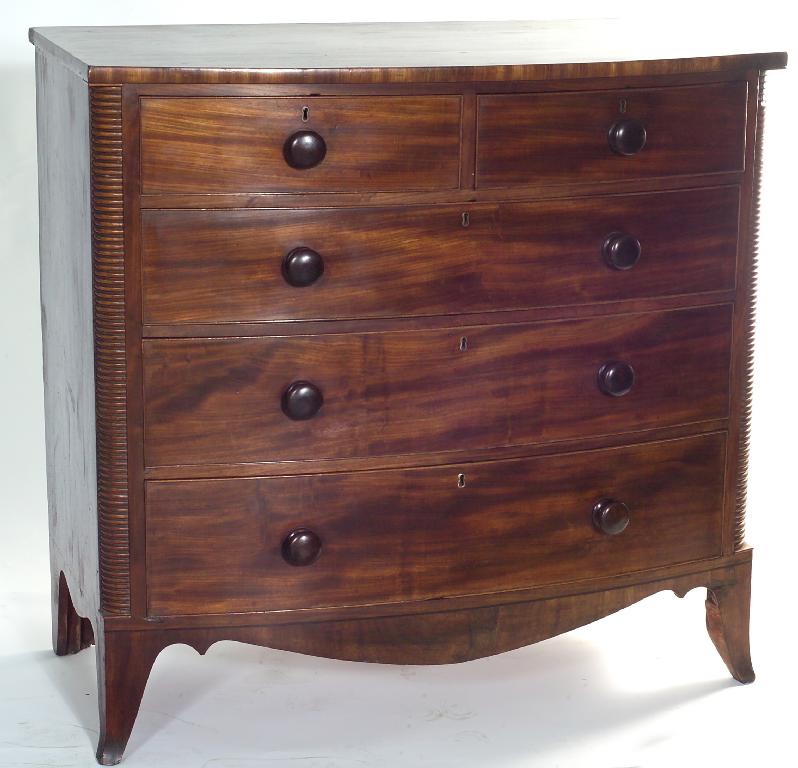 Appraisal: EARLY th CENTURY MAHOGANY BOWFRONTED CHEST OF DRAWERS with two