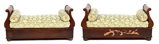 Appraisal: A Pair of French Provincial Painted Day Beds Height x