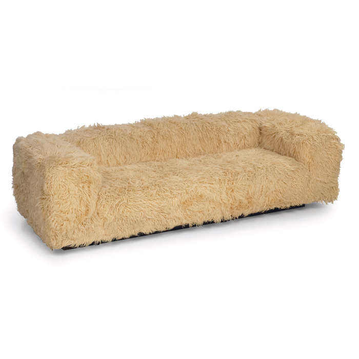 Appraisal: Shag sofa s even-armed form entirely upholstered in sheep's wool