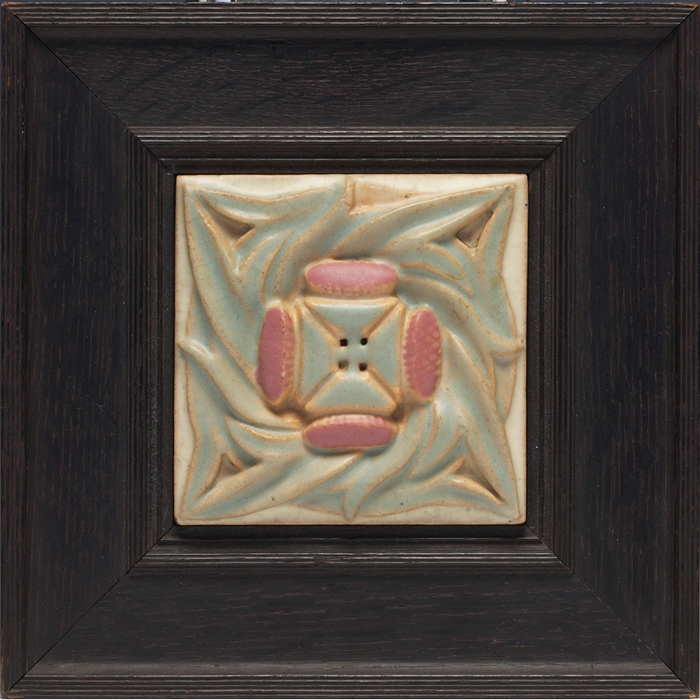 Appraisal: Rookwood Faience tile organic design in blue and pink framed