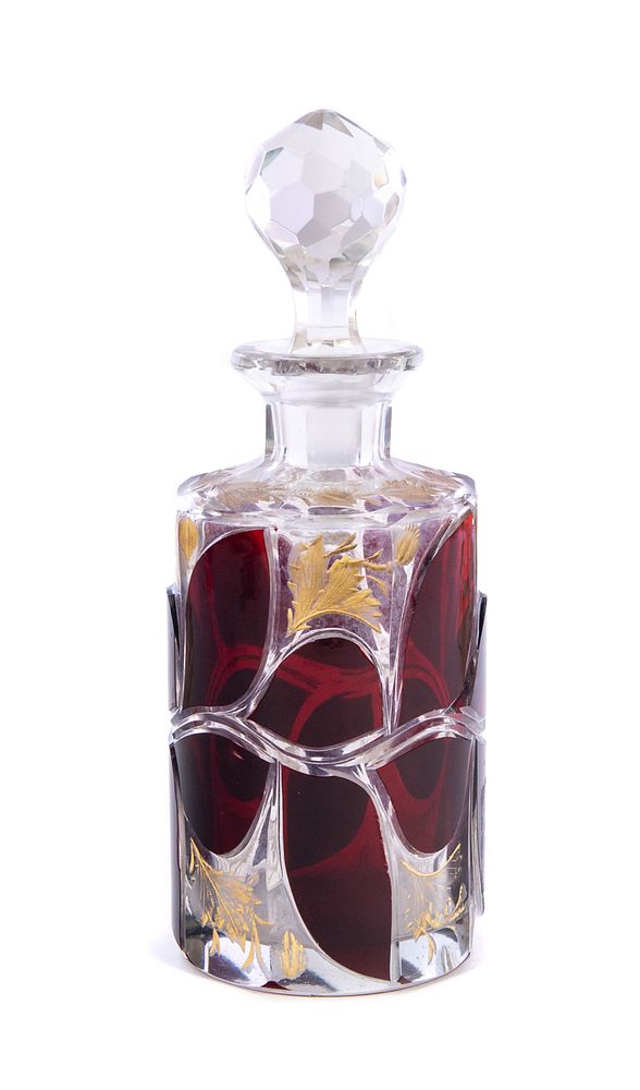 Appraisal: Ruby cut to clear Decanter with gold enameling Ruby cut