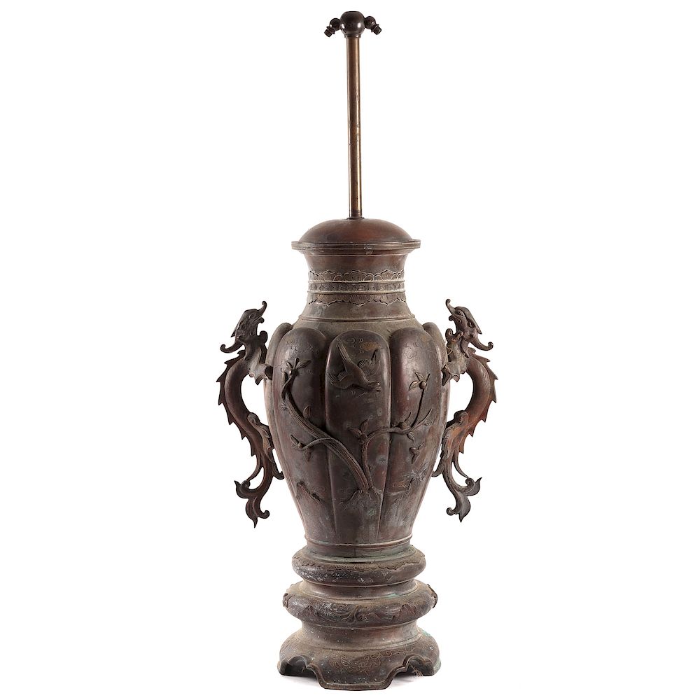 Appraisal: Japanese Bronze Vase Lamp Second half th century with melon