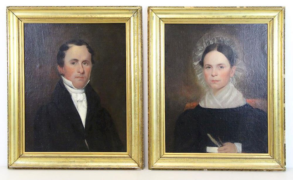 Appraisal: Pair of th C Oil on Canvas Portraits Canvas laid