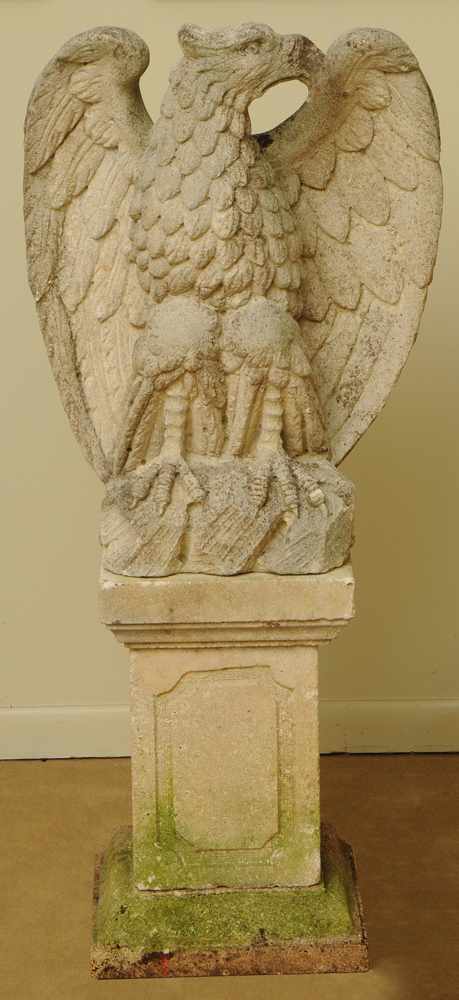 Appraisal: CAST-STONE EAGLE With later plinth base ft in x in