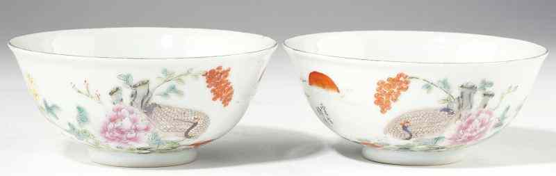 Appraisal: Pair of Chinese BowlsQing Dynasty with Guangxu reign mark charmingly