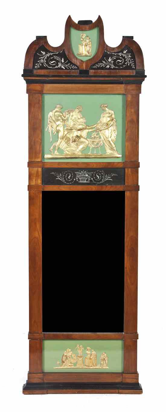 Appraisal: A Neoclassical Parcel Ebonized Pier Mirror having a shaped crest