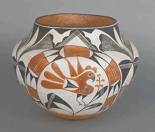 Appraisal: Acoma pottery olla signed M Antonio with bird decoration h