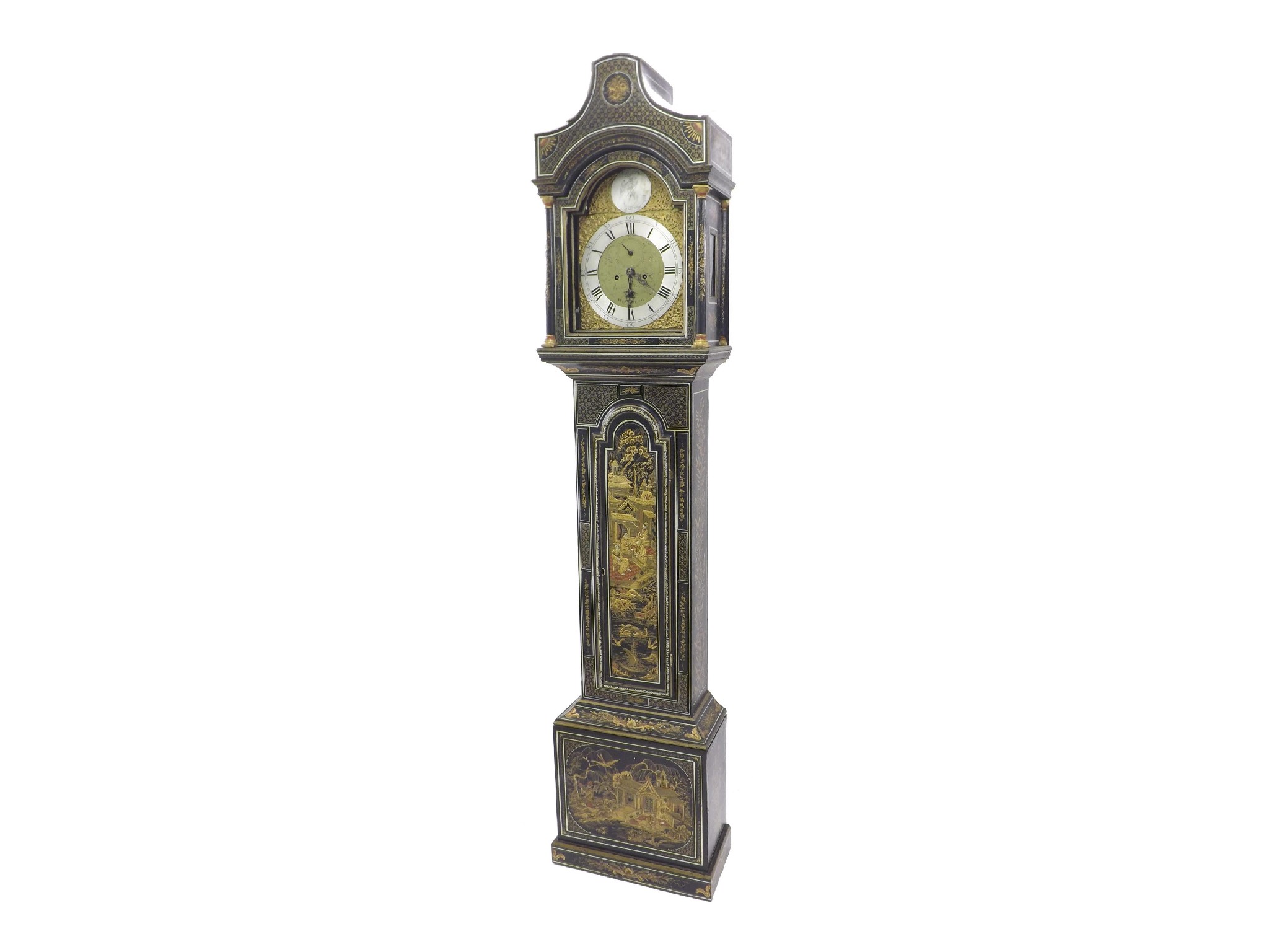 Appraisal: Black lacquer and chinoiserie decorated eight day longcase clock the