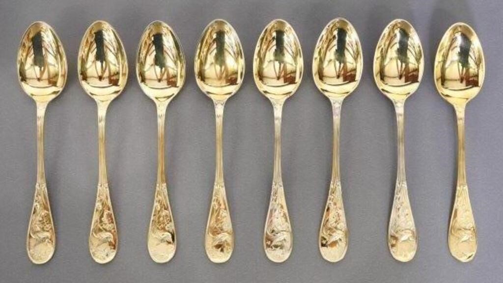 Appraisal: TIFFANY CO AUDUBON SILVER GILT TEASPOONS lot of American sterling