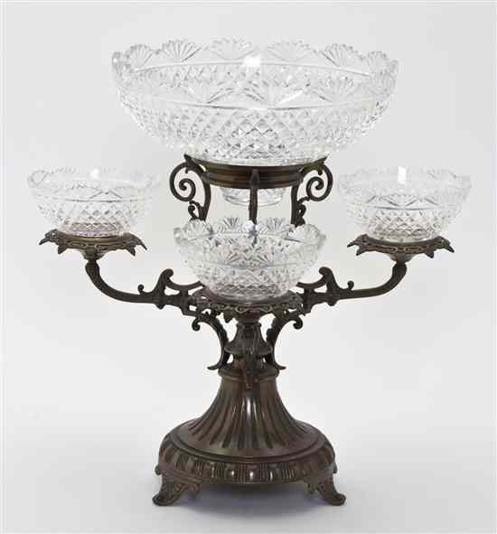 Appraisal: A Neoclassical Bronze and Cut Glass Epergne the baluster form