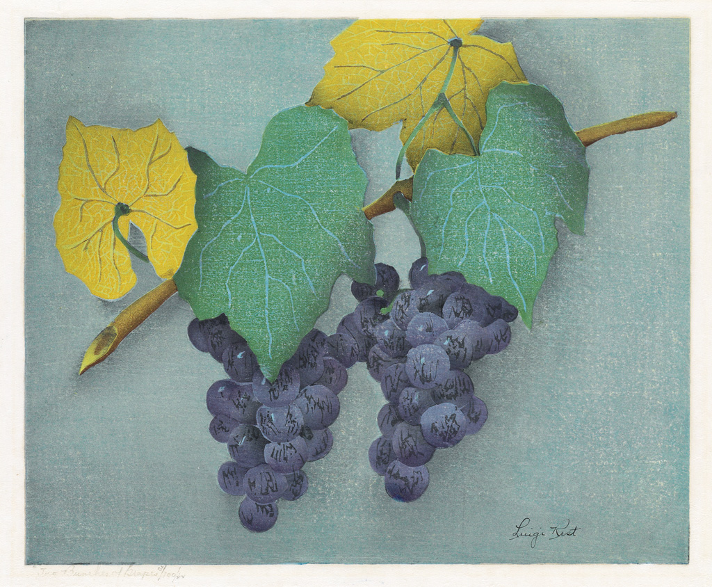 Appraisal: LUIGI RIST Two Bunches of Grapes Color woodcut on cream