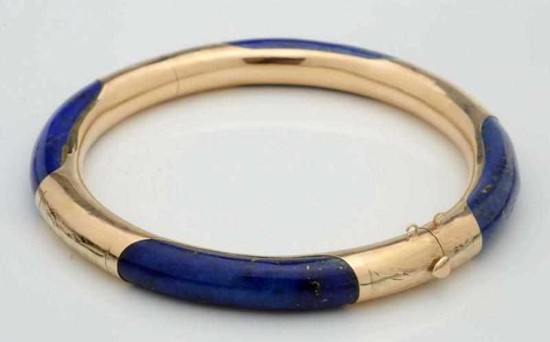 Appraisal: K Y Gold Lapis Hinged Bracelet Jewelry Condition Excellent