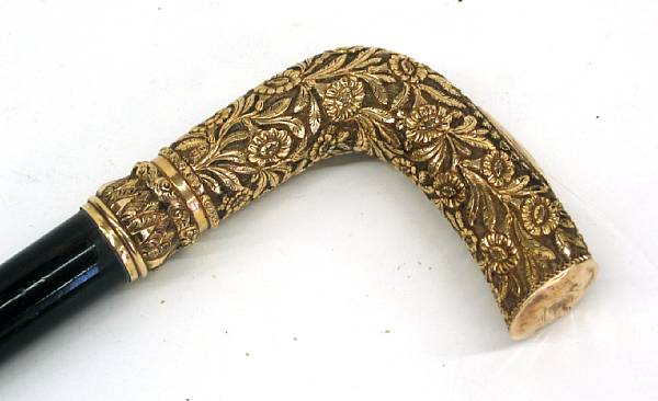 Appraisal: A K and K gold handled presentation walking stick dated