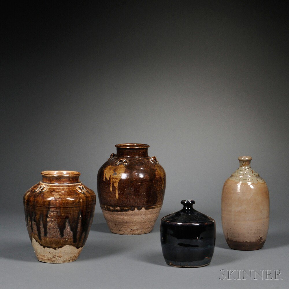 Appraisal: Four Storage Jars Japan th century depicting various glazes and