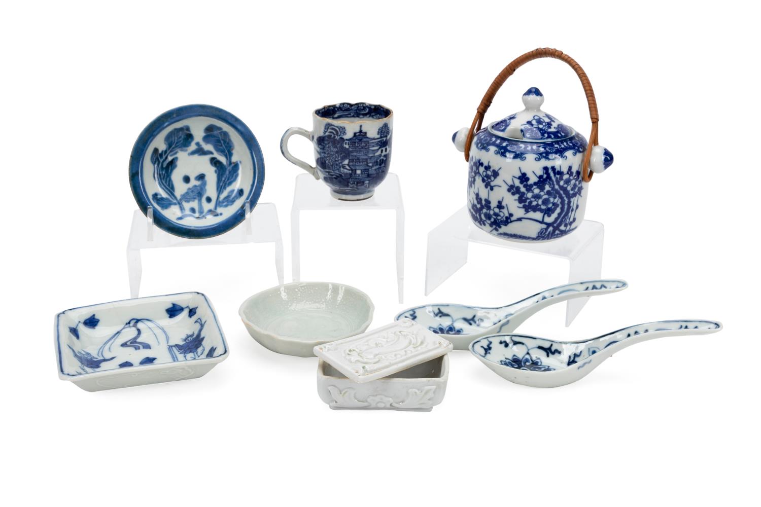 Appraisal: SEVEN ASIAN MOSTLY BLUE AND WHITE TABLE ARTICLES Seven Asian