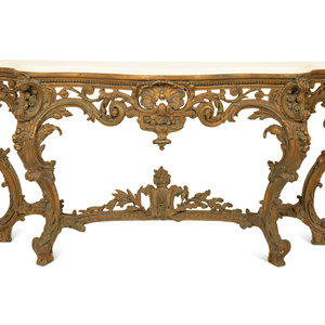 Appraisal: A Louis XV Carved Gilt Wood Serpentine Marble Top Console