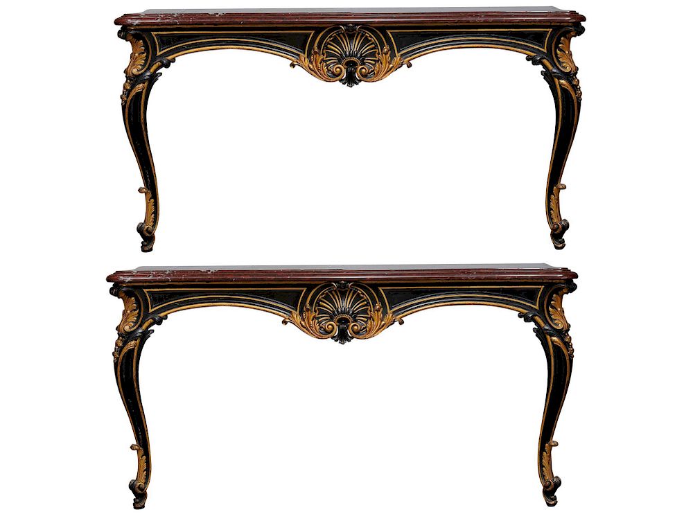 Appraisal: Pair of Louis XV Style Carved Painted Giltwood and Rouge