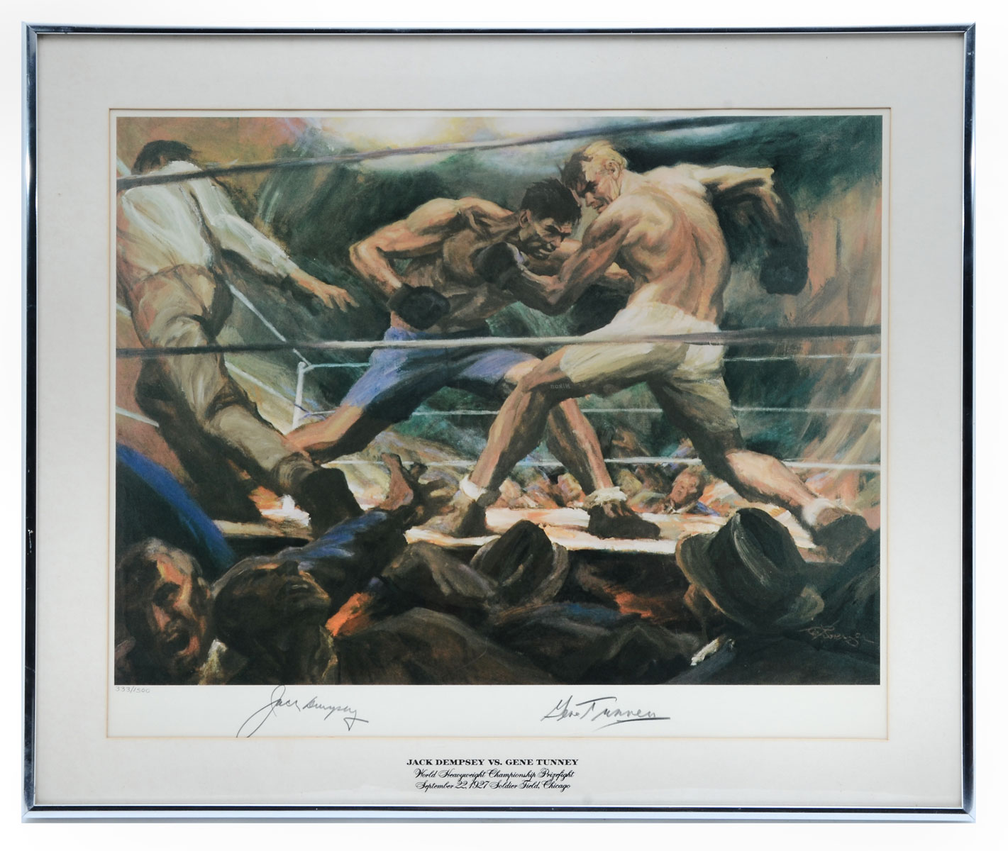 Appraisal: AUTOGRAPHED LITHOGRAPH OF THE JACK DEMPSEY VS GENE TUNNEY FIGHT