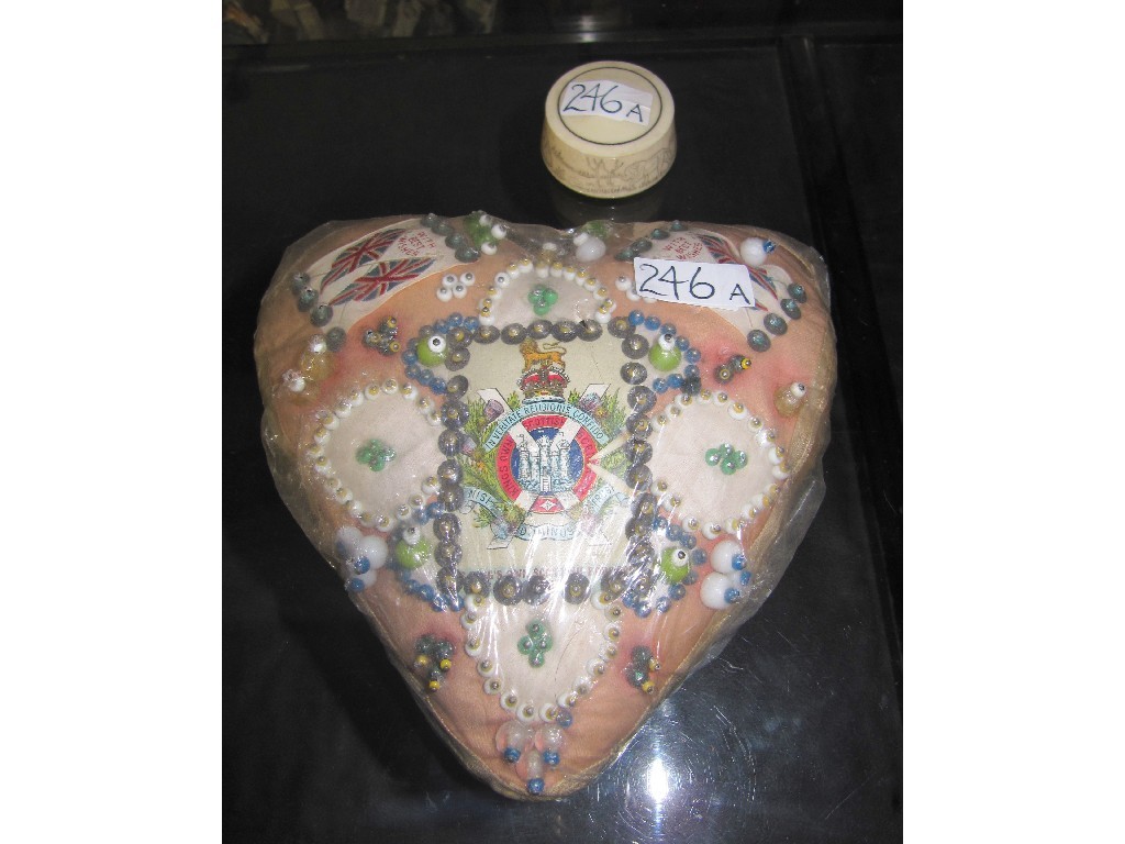 Appraisal: Lot comprising beaded Valentine cushion and a small ivory box