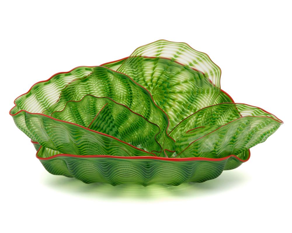 Appraisal: DALE CHIHULY American b Ming Green Seaform Set with Scarlet