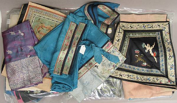 Appraisal: Ten Chinese silk textiles Including four embroidered panels of various