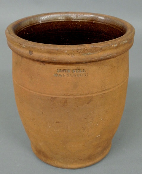 Appraisal: Redware jar signed John Bell Waynesboro h x dia